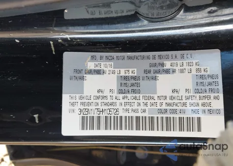 2017 Mazda Mazda3 Touring из США, поврежденный, VIN 3MZBN1V75HM105726